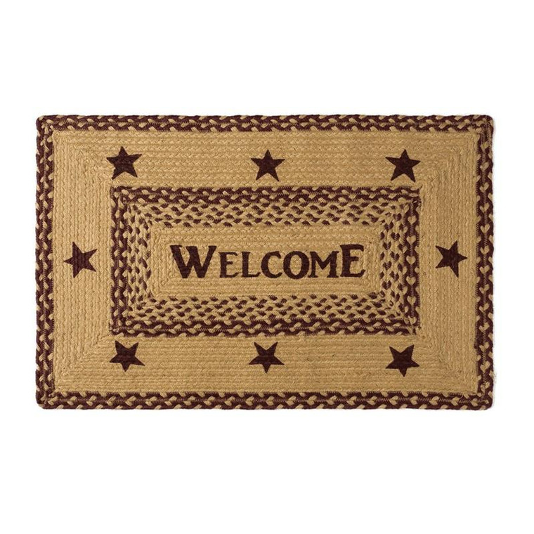 VHC Brands Burgundy Tan Jute Rectangle Rug Welcome 20x30 - 9507