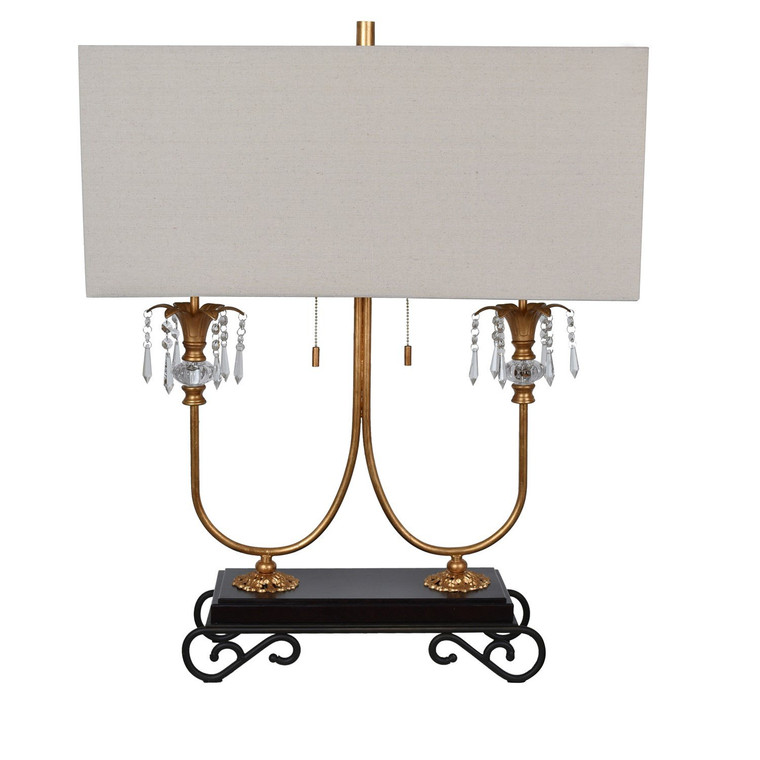 Gold Leaf and Black 33.5" Table Lamp with Linen Shade