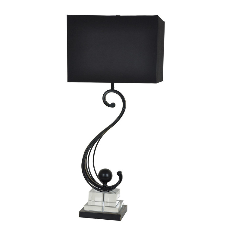 Black and Crystal Table Lamp with Black Silk Shade