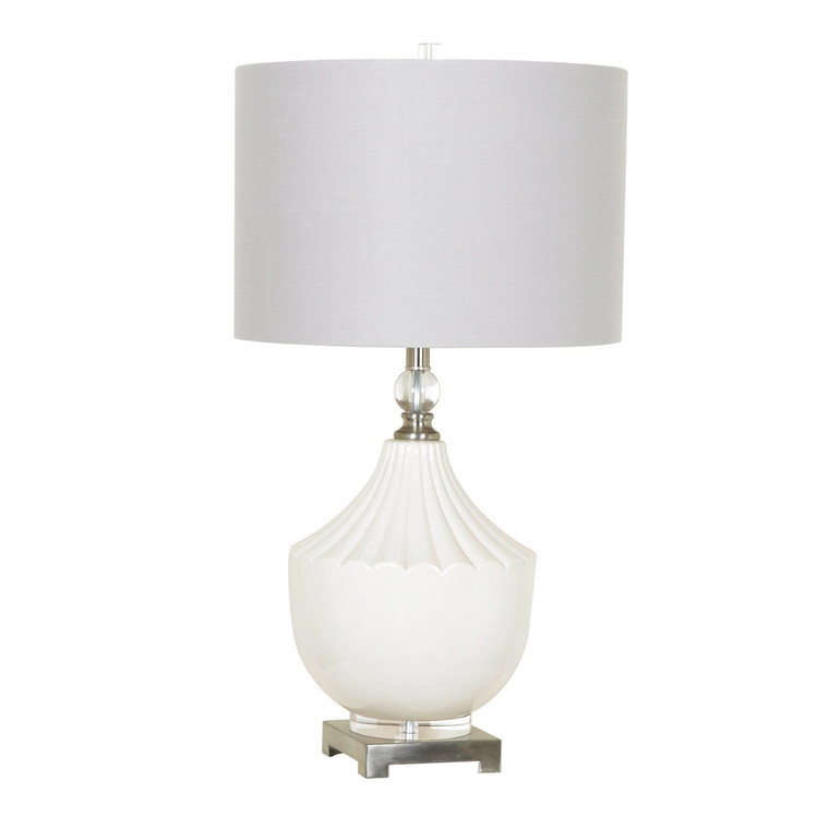 CVAP-X-1980 White Ceramic and Crystal 30" Table Lamp with Grey Linen Shade