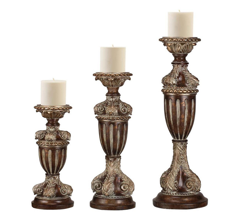 CVCH-X-E497 3 Piece Resin Bronze Candle Holders (Pack Of 2)
