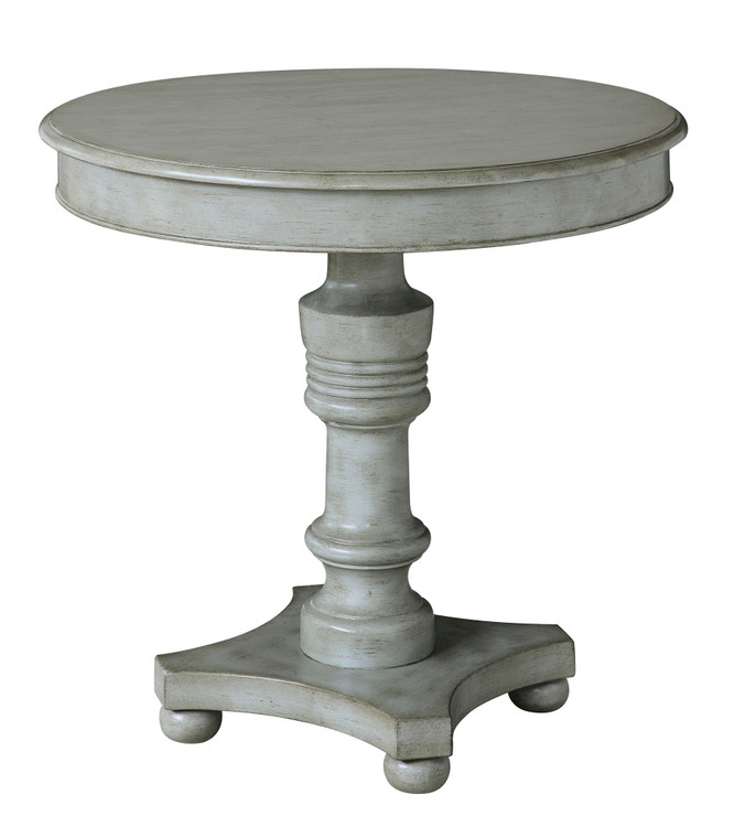 CVFZ-X-R1619 Antiqued Grey Round Accent Table with Turned Post