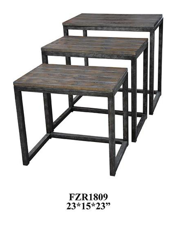 CVFZ-X-R1809 Aged Metal and Burnished Oak Nesting Tables