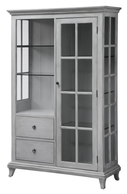 CVFZ-X-R2146 Antique White 2 Drawer, 1 Door and 6 Glass Shelf Curio