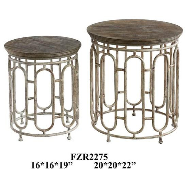 CVFZ-X-R2275 Round Wood Top Nesting Tables with Textured Metal Base