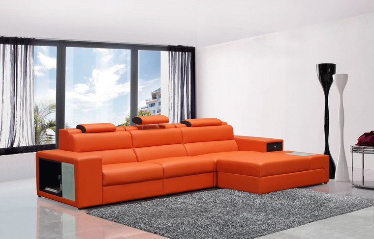 Best Divani Casa Polaris Mini - Orange Leather - Contemporary Bonded Leather Sectional Sofa By VIG Furniture