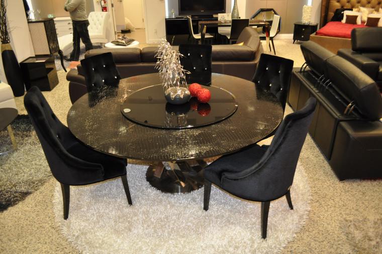 A&X Spiral - Round Black Crocodile Lacquer Table W Lazy Susan By VIG Furniture