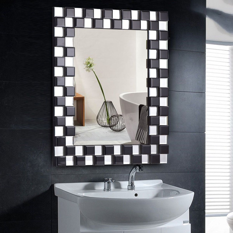 23.5" x 31.5" Rectangular Wall-Mounted Wooden Frame Bathroom Mirror