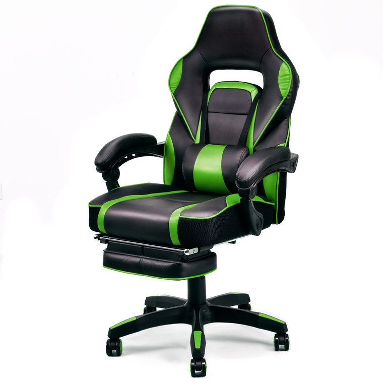 Ergonomic High Back Racing Gaming Chair Swivel Computer Office Desk W/ Footrest-Green HW56247GN