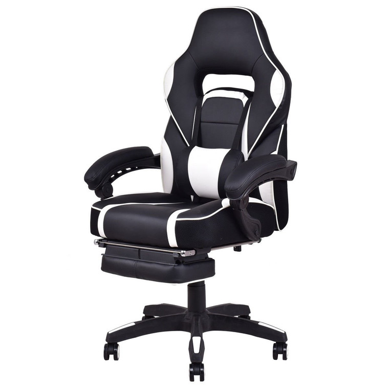 Ergonomic High Back Racing Gaming Chair Swivel Computer Office Desk W/ Footrest-White HW56247WH