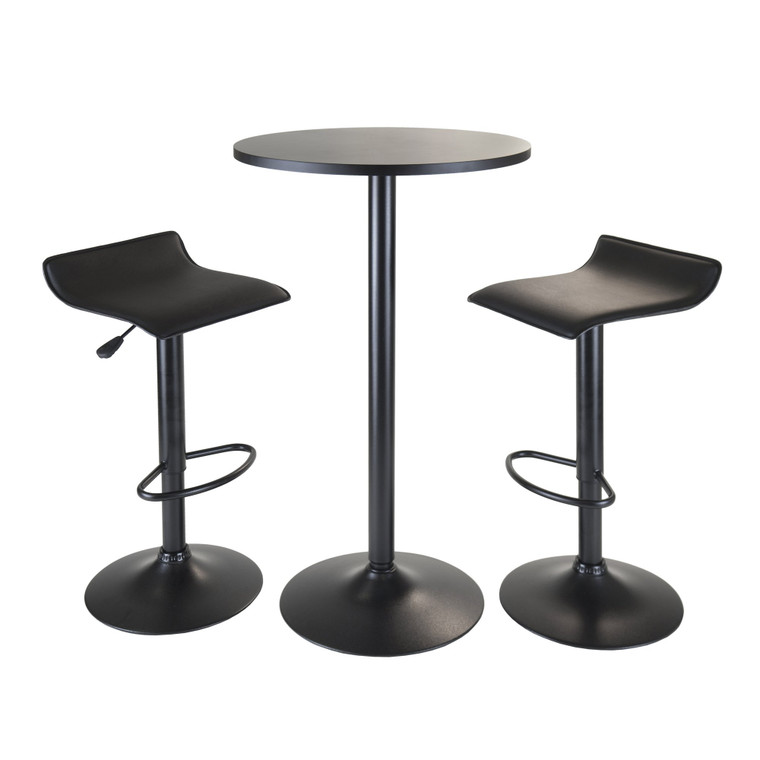 Winsome Obsidian 3 Piece Pub Set, Round Table W/ 2 Airlift Stools All Black 20313