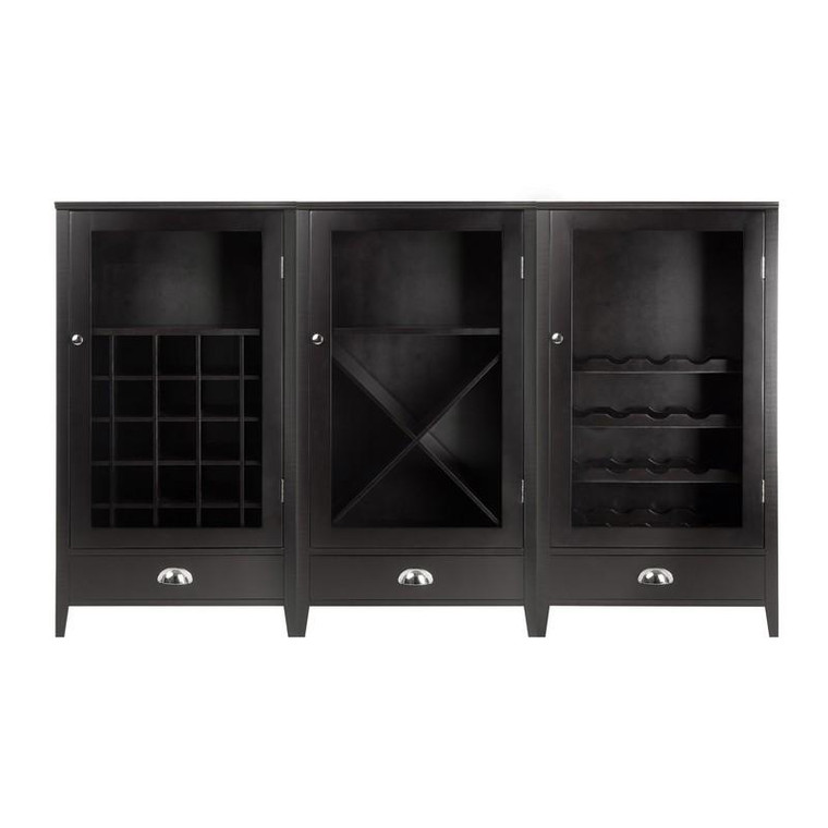 Winsome Bordeaux 3-Piece Modular Wine Cabinet Set W/ Tempered Glass Doors 92359