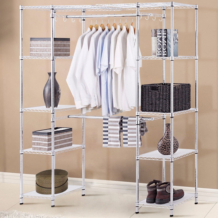 Expandable Free Standing Closet Clothes Hanger Rack-White HW56594