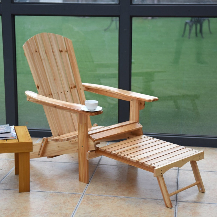 Patio Foldable Wood Adirondack Chair W/ Footrest Stool HW56973