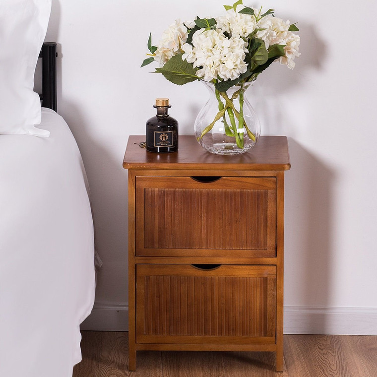 2 Drawers Contemporary Vintage Bedside Solid Wood Nightstand HW57057