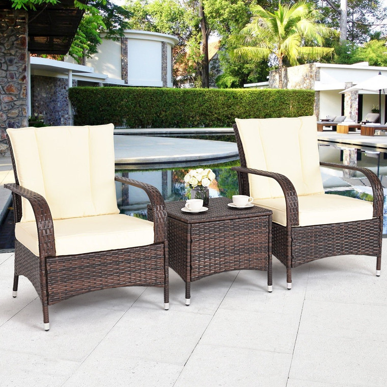 3Pcs Outdoor Patio Rattan Wicker Furniture Set-Beige HW58621BE