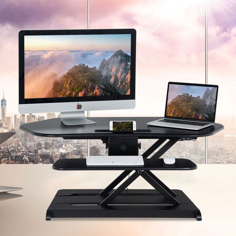 Height Adjustable Tabletop Sit Electric Standing Desk-Black HW58760BK