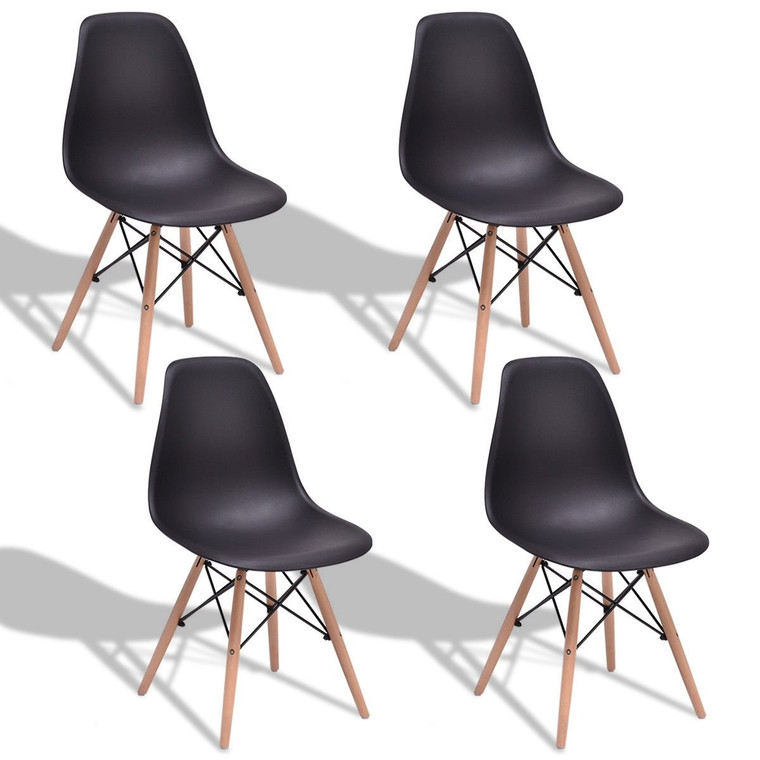 Set Of 4 Mid Century Modern Dining Chair With Wood Leg HW58931BK