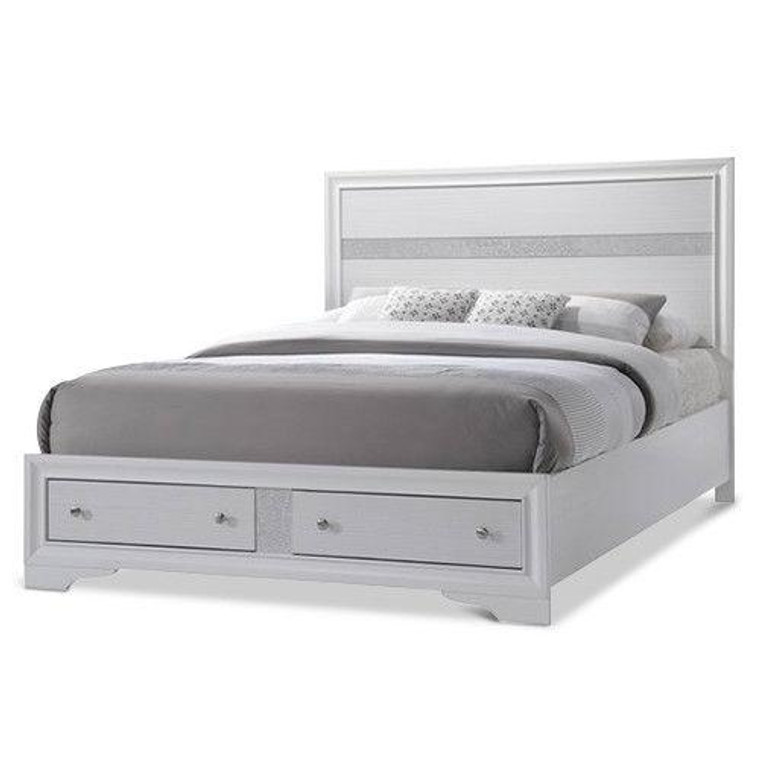 King Size Bed Frame Platform Wood Slats Tall Headboard Drawer Home Furniture -King Size HW59035+