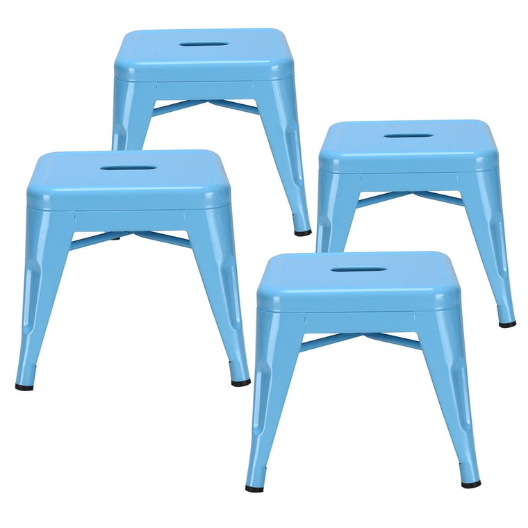 Set Of 4 Lightweight Stackable Metal Tolix Kids Stools-Blue HW59314BL