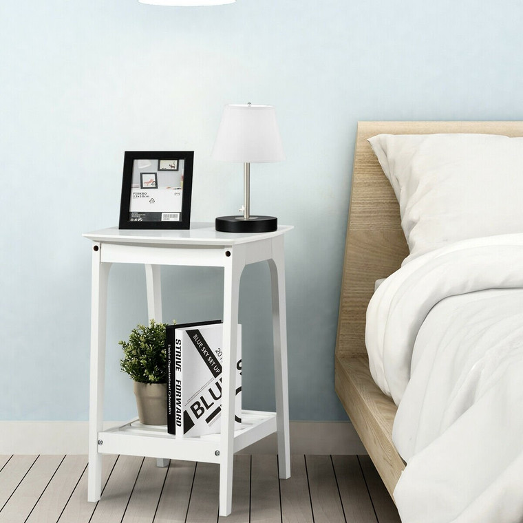 Set Of 2 Side End Tables With Lower Storage Shelf-White HW61062WH