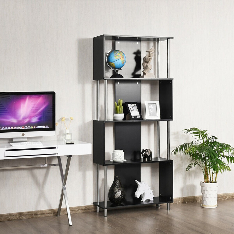 4-Tier Bookcase Modern Display Shelf Organizer Snaking Storage Rack-Black HW61410BK