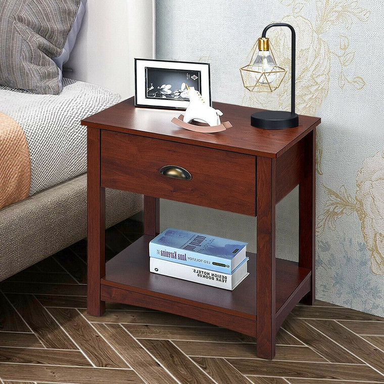 Night Stand Bedside End Table With Storage Drawer And Shelf HW61716
