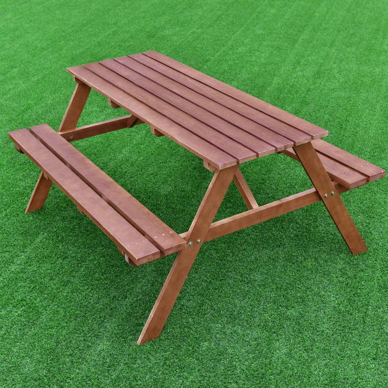 Outdoor Solid Pine Wood Picnic Table W/ Attached Bench OP3135