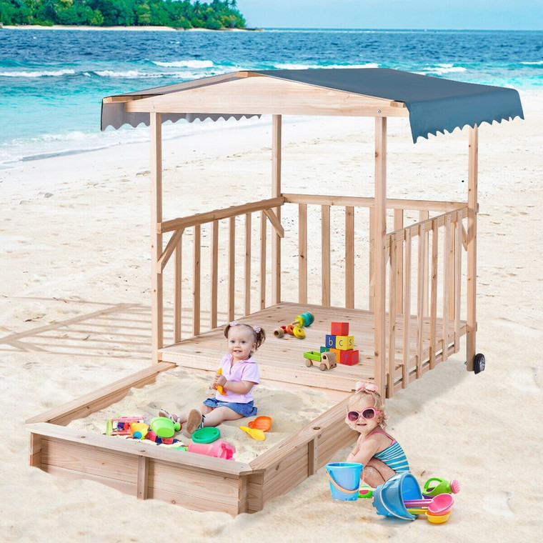 Outdoor Children Retractable Beach Cabana Sandbox With Canopy OP3295