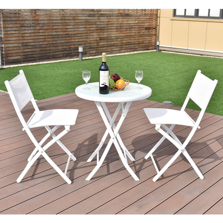 3 Pcs Folding Bistro Table Chairs Set Garden Backyard Patio Furniture Black New-White OP3355WH