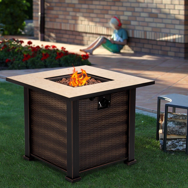 30" Square Outdoor Fireplace Propane Gas Fire Pit Table-Golden