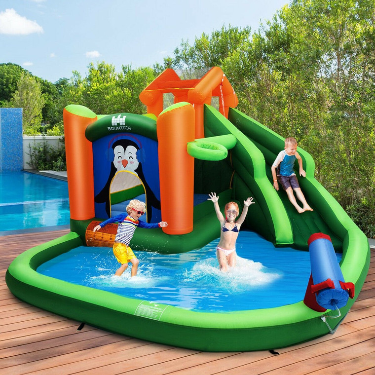 Inflatable Water Park Bouncer With Climbing Wall Splash Pool Water Cannon OP70032