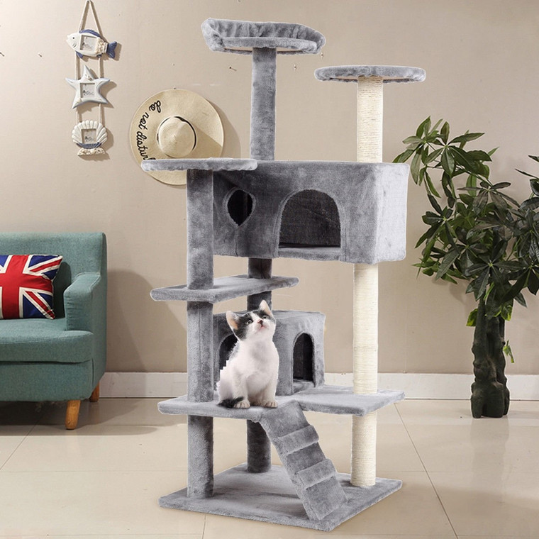 52" Cat Scratching Post And Ladder Kitten Tower Tree -Gray PS7056GR