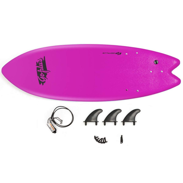 5'5" Ocean Foamie SurfBoard with Rope and 3 Fins-Pink