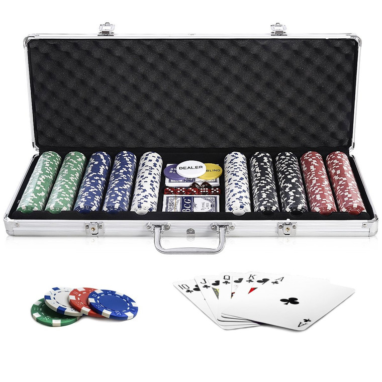 500 Chips Poker Dice Chip Set W/ Silver Aluminum Case TY317911