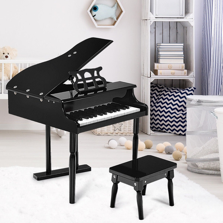 New 30 Keys Childs Toy Grand Baby Piano With Kids Pinao Bench Wood-Black TY322017BK