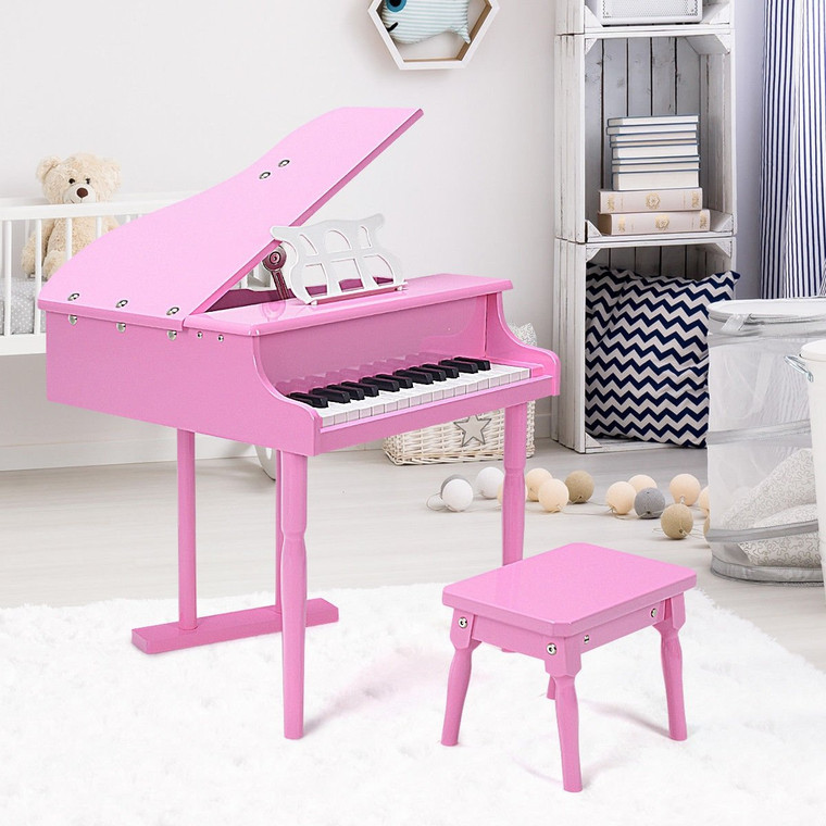New 30 Keys Childs Toy Grand Baby Piano With Kids Pinao Bench Wood-Pink TY322017PI