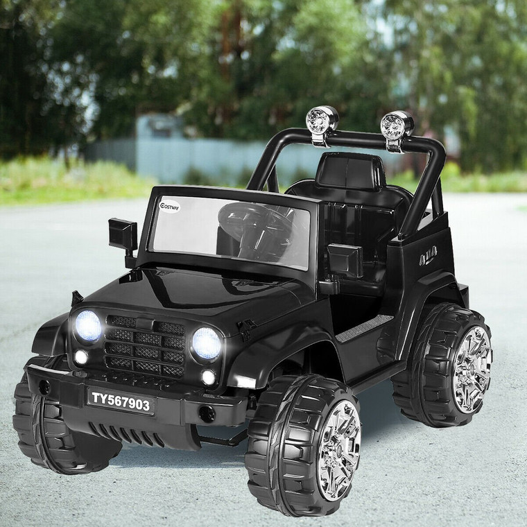 12V Kids Music Remote Control Ride On Jeep Car W/ Led Lights-Black TY567903BK