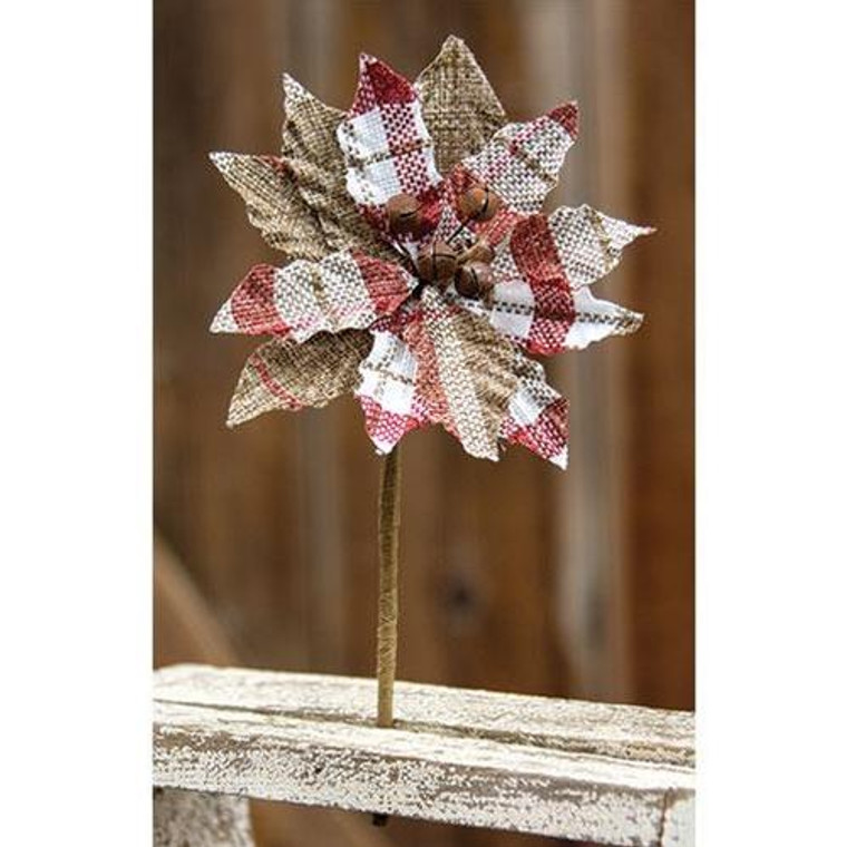 Small Red & White Plaid Poinsettia Pick FXQ967604 By CWI Gifts