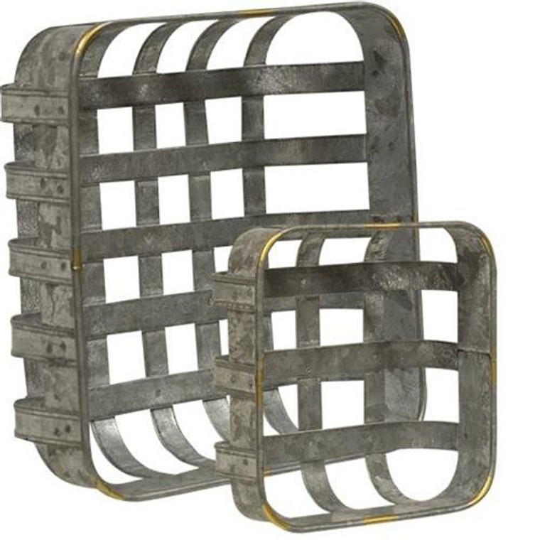 2/Set Washed Galvanized Metal Baskets G13527AB By CWI Gifts