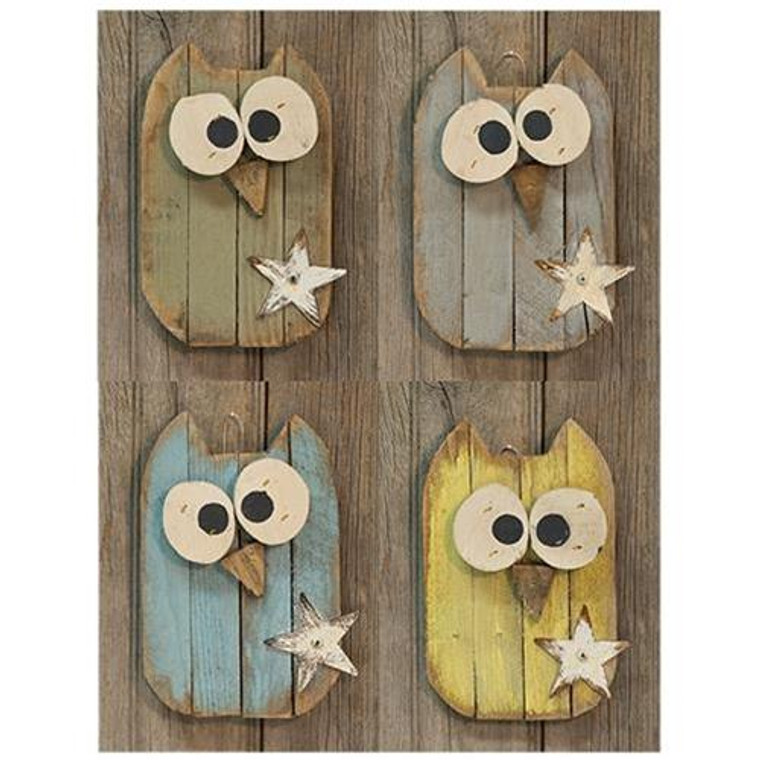 Lath Owl With Metal Star Asstd (Pack Of 4) G18116 By CWI Gifts