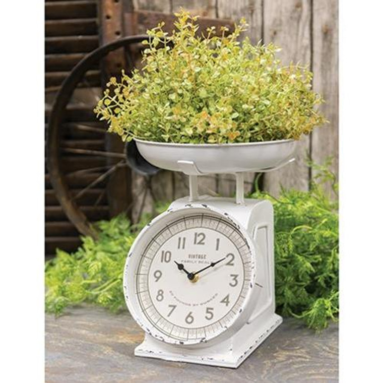 *Rustic White Scale W/Clock G65122 By CWI Gifts