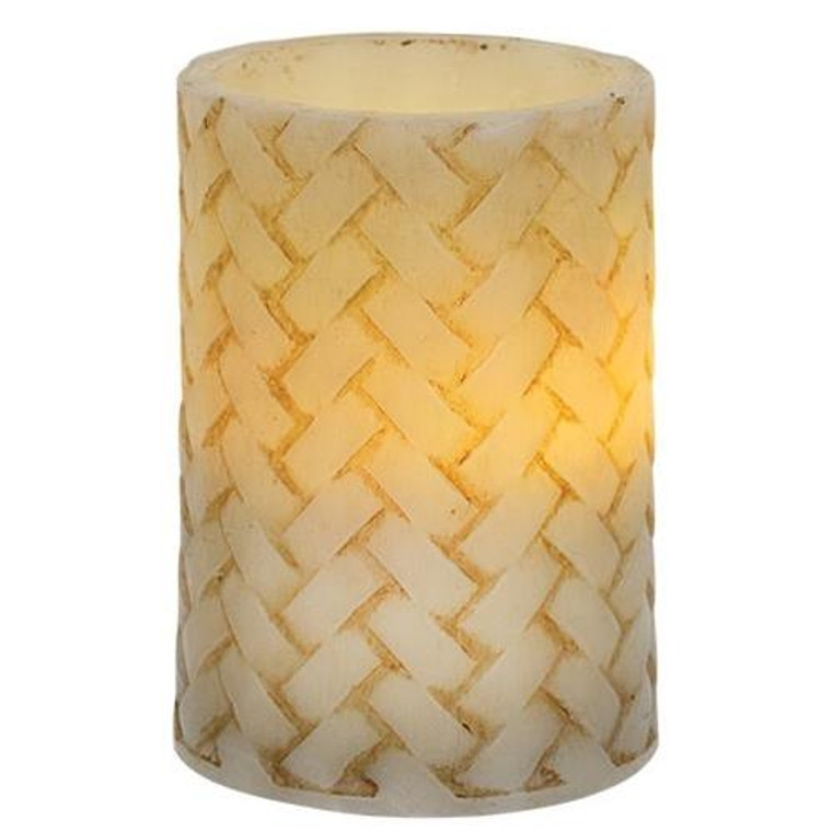 Basketweave Pillar Candle 3"X4" G84723 By CWI Gifts