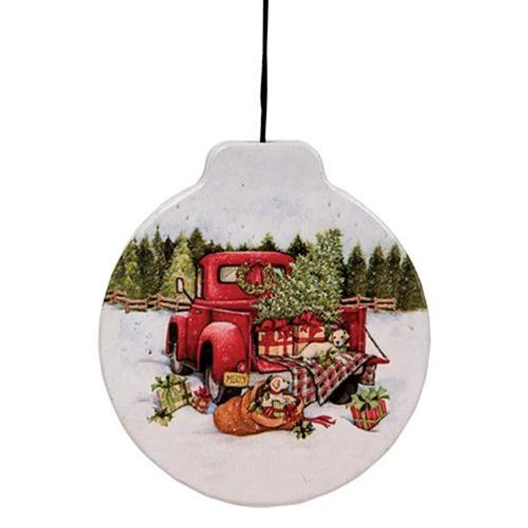 Red Truck Tin Hinged Box Tin Ornament GHDY1814101 By CWI Gifts