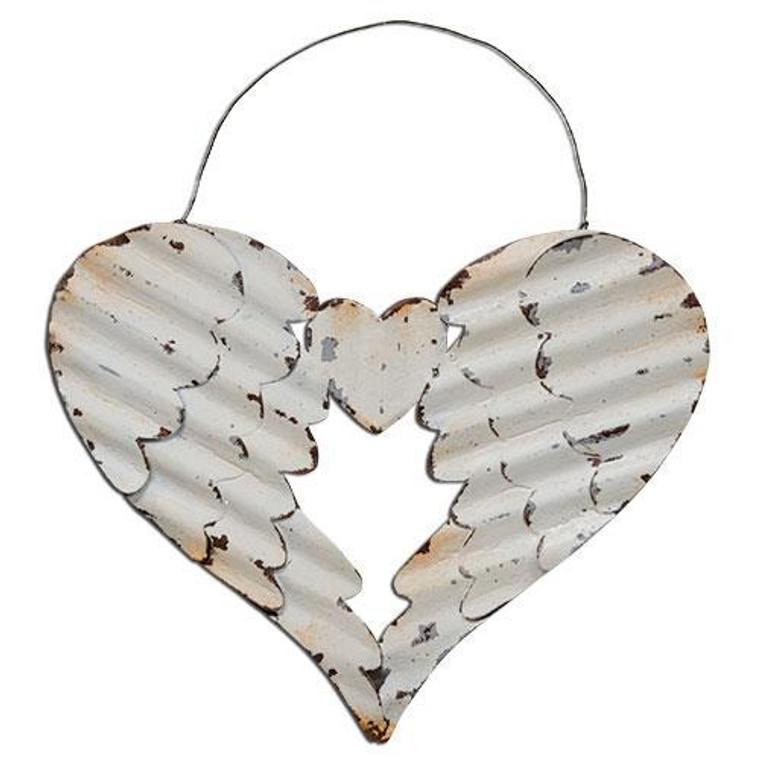 Whitewash Wing Heart Ornament GM8269 By CWI Gifts