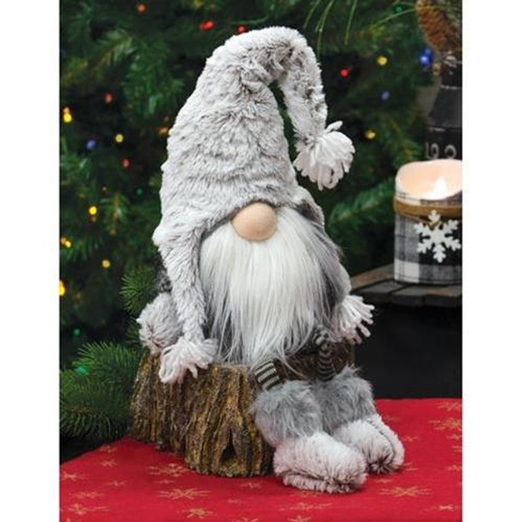 *Gray Fur Hat Dangle Leg Gnome GZOE2510 By CWI Gifts