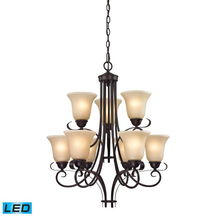 Thomas Brighton 9-Light Chandelier In Oil Rubbed Bronze With Amber Glass - Led 1009Ch/10-Led