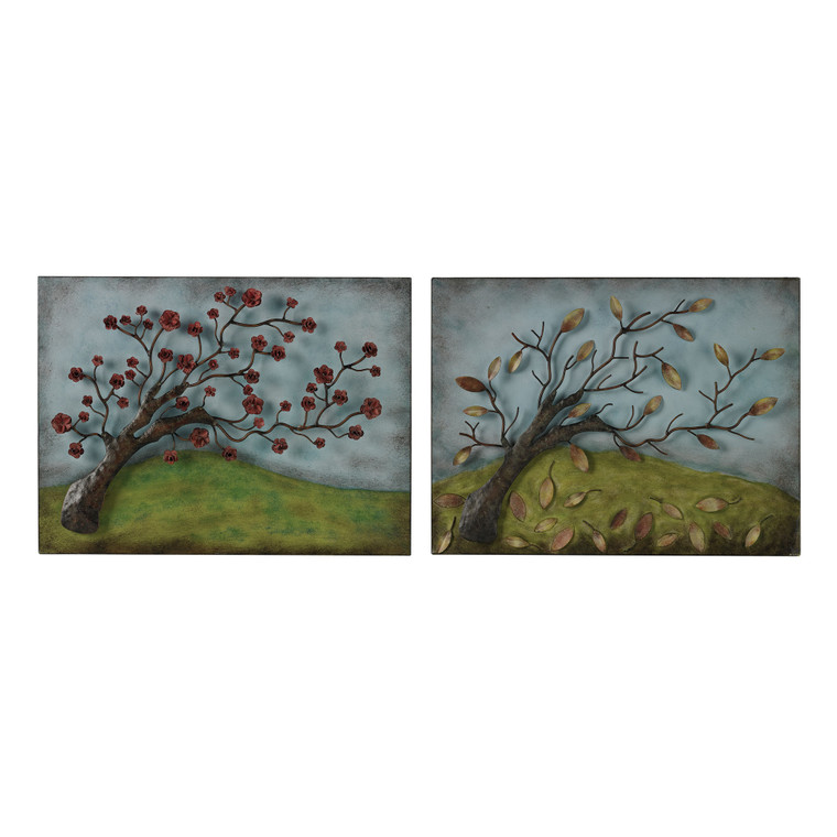 Set Of 2 Metal Autumn And Spring Pictures Wall Decor 51-10112/S2 By Sterling