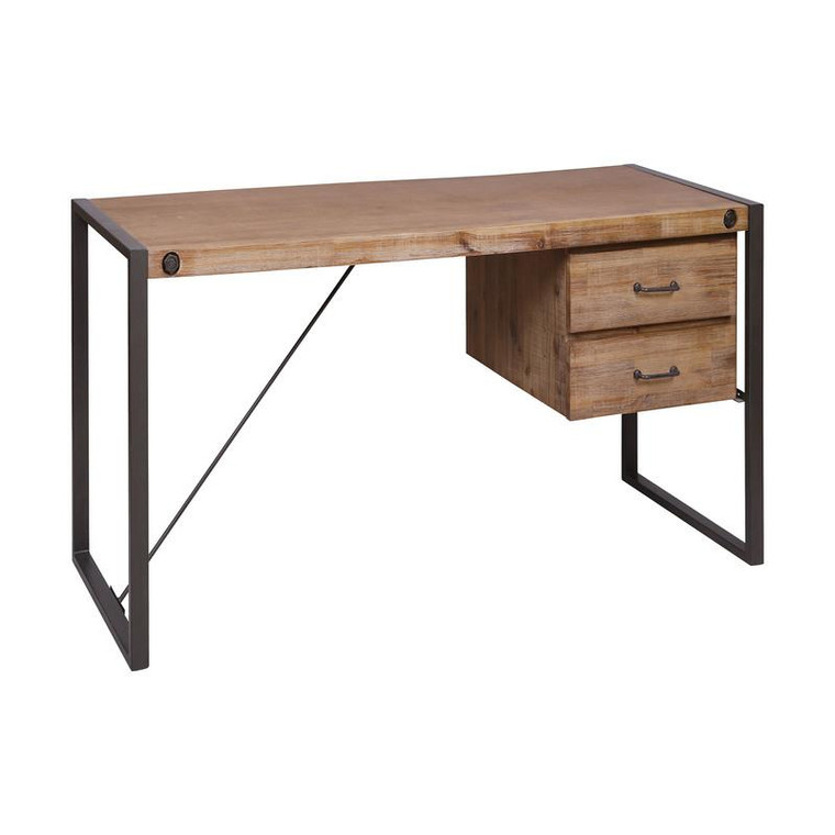 Stein Armour Square Grey-Bronze Metal, Acacia, Mdf, And Wood Veneer Two-Drawer Desk 76352