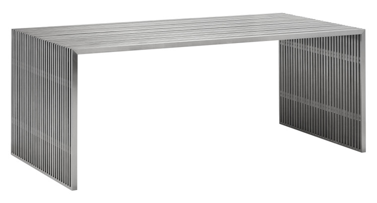 73" X 33.5" X 29" Brushed Stainless Steel, Tempered Glass, Dining Table 248656